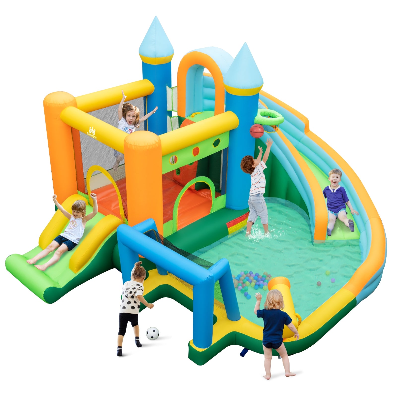 Inflatable Water Slide Blowup Bounce House with Dual Slides and Splash Pool (Without Blower), Green Bounce House   at Gallery Canada