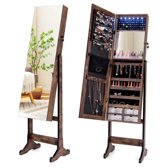 Free Standing Full Length Jewelry Armoire with Lights, Rustic Brown Jewelry Armoires Rustic Brown  at Gallery Canada