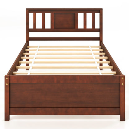 Wooden Platform Bed with Headboard and Slat Support-Twin Size, Walnut Simple Bed Frame Walnut  at Gallery Canada