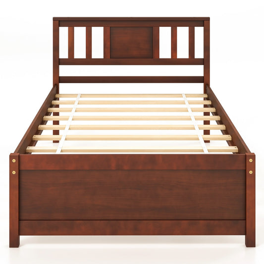 Wooden Platform Bed with Headboard and Slat Support-Twin Size, Walnut Simple Bed Frame Walnut  at Gallery Canada