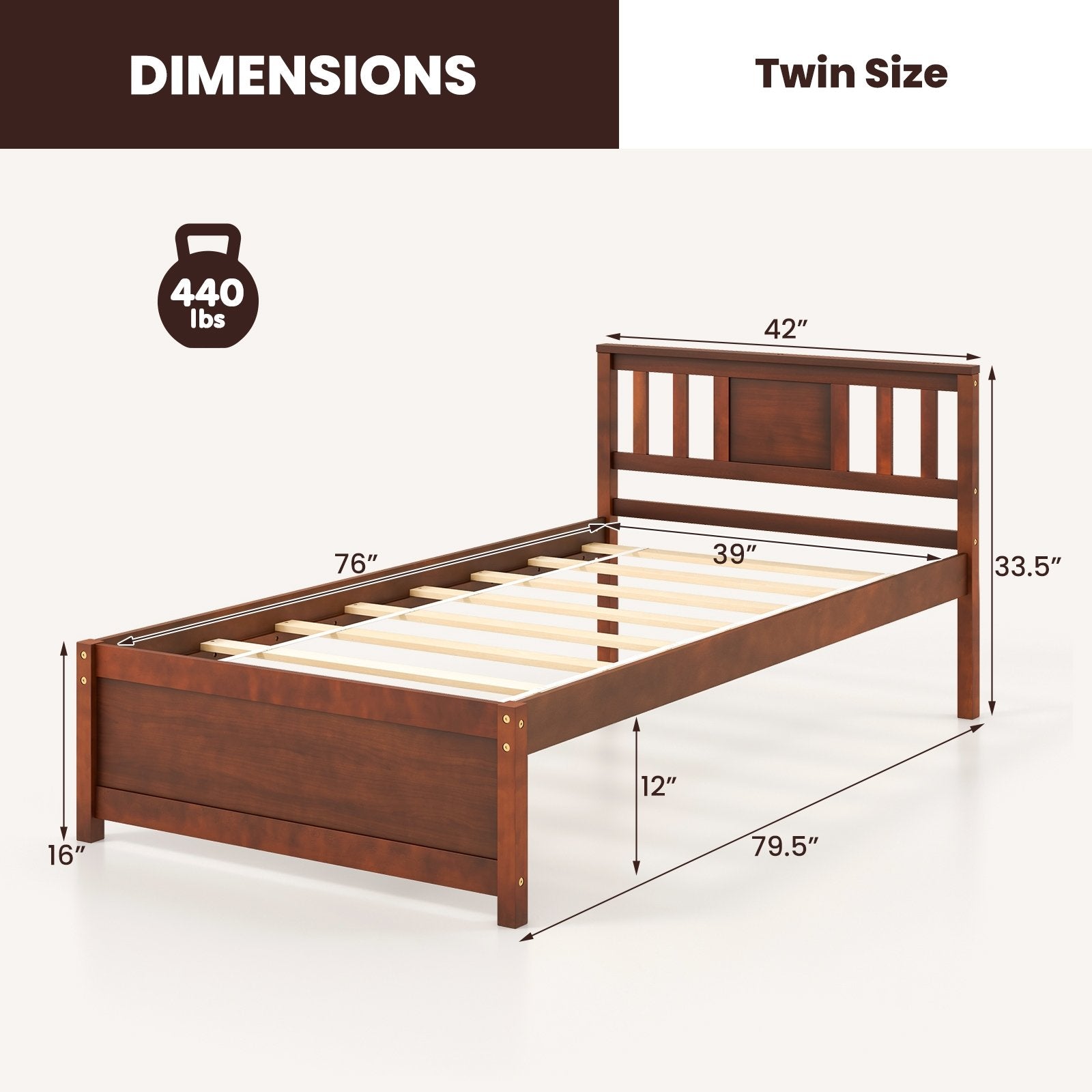 Wooden Platform Bed with Headboard and Slat Support-Twin Size, Walnut Simple Bed Frame   at Gallery Canada