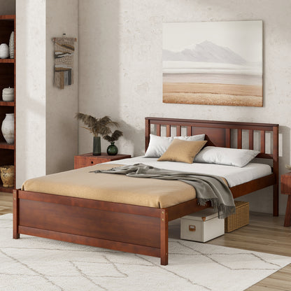 Wooden Platform Bed with Headboard and Wood Slat Support-Full Size, Walnut Simple Bed Frame   at Gallery Canada