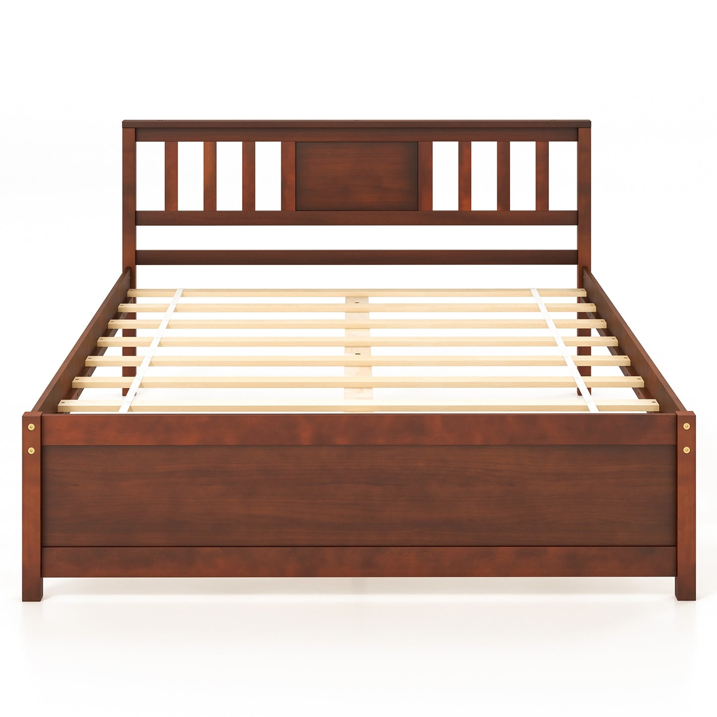 Wooden Platform Bed with Headboard and Wood Slat Support-Full Size, Walnut Simple Bed Frame Walnut  at Gallery Canada