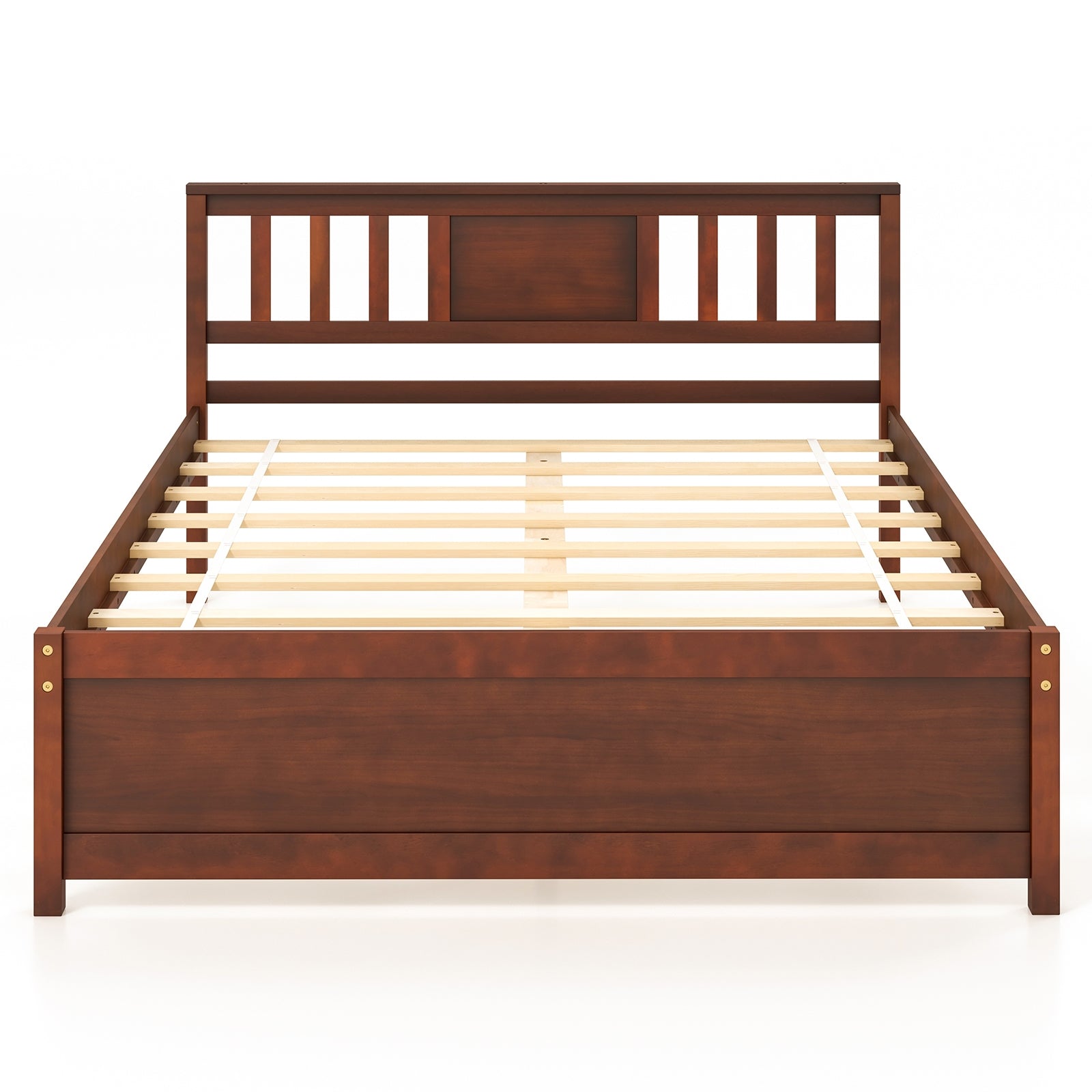 Wooden Platform Bed with Headboard and Wood Slat Support-Full Size, Walnut Simple Bed Frame Walnut  at Gallery Canada