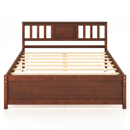 Wooden Platform Bed with Headboard and Wood Slat Support-Full Size, Walnut Simple Bed Frame Walnut  at Gallery Canada