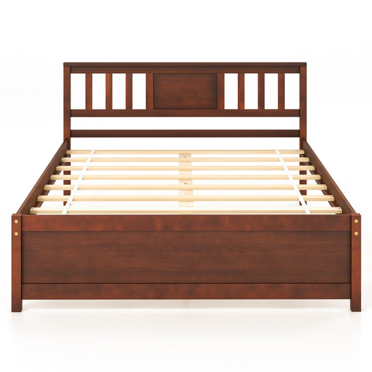 Wooden Platform Bed with Headboard and Wood Slat Support-Full Size, Walnut Simple Bed Frame Walnut  at Gallery Canada