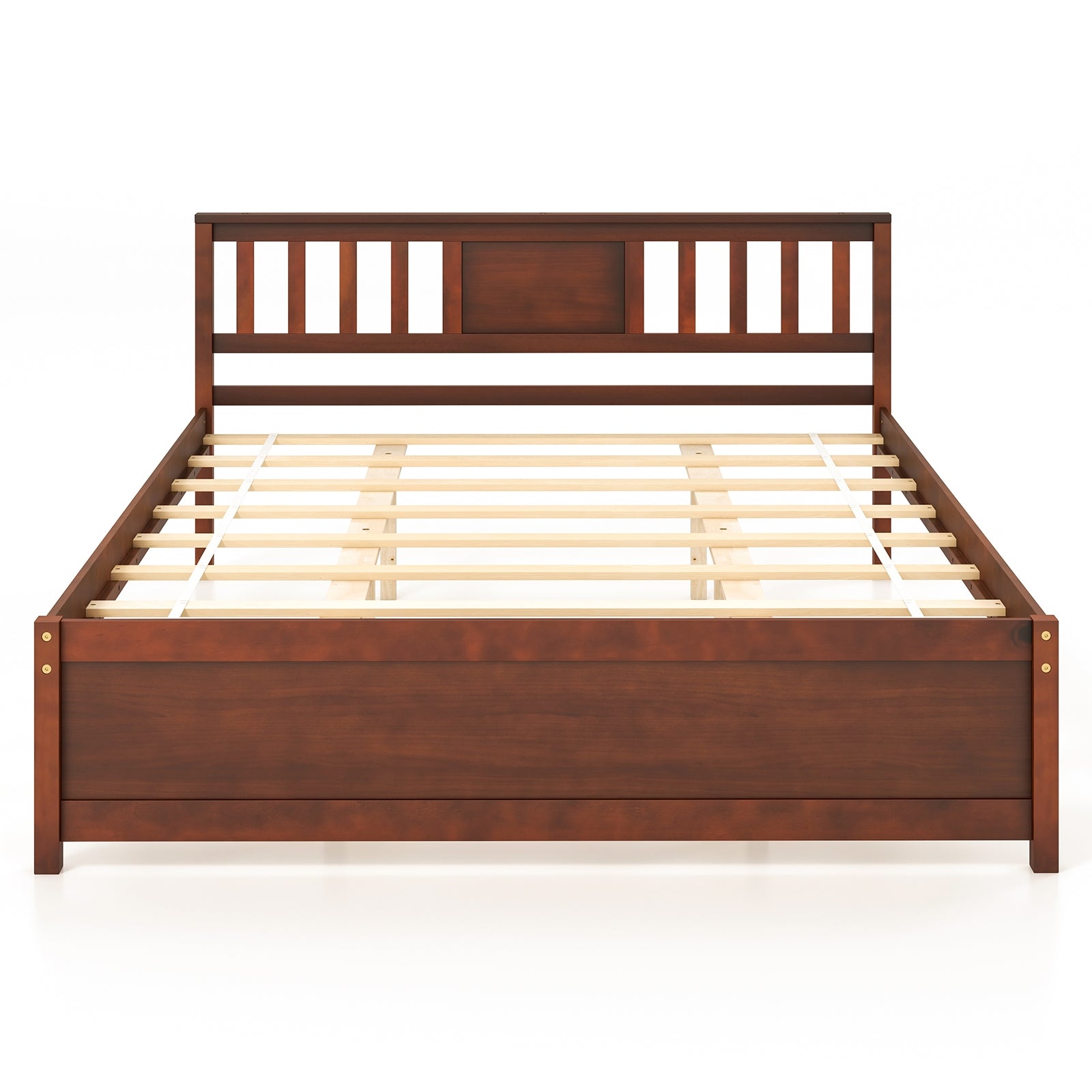 Wooden Platform Bed with Headboard and Slat Support-Queen Size, Walnut Simple Bed Frame Walnut  at Gallery Canada