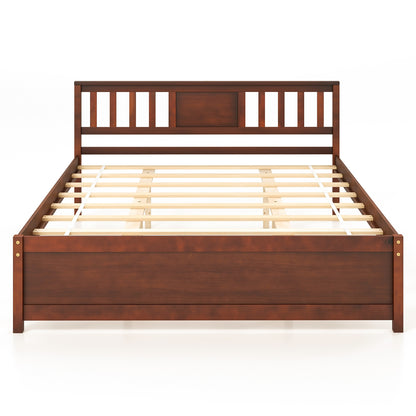 Wooden Platform Bed with Headboard and Slat Support-Queen Size, Walnut Simple Bed Frame Walnut  at Gallery Canada