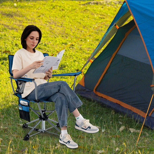 360° Swivel Hunting Chair Portable Foldable Hunting Chair with Mesh Cup Holder and Storage Pockets, Blue Camping Furniture Blue  at Gallery Canada