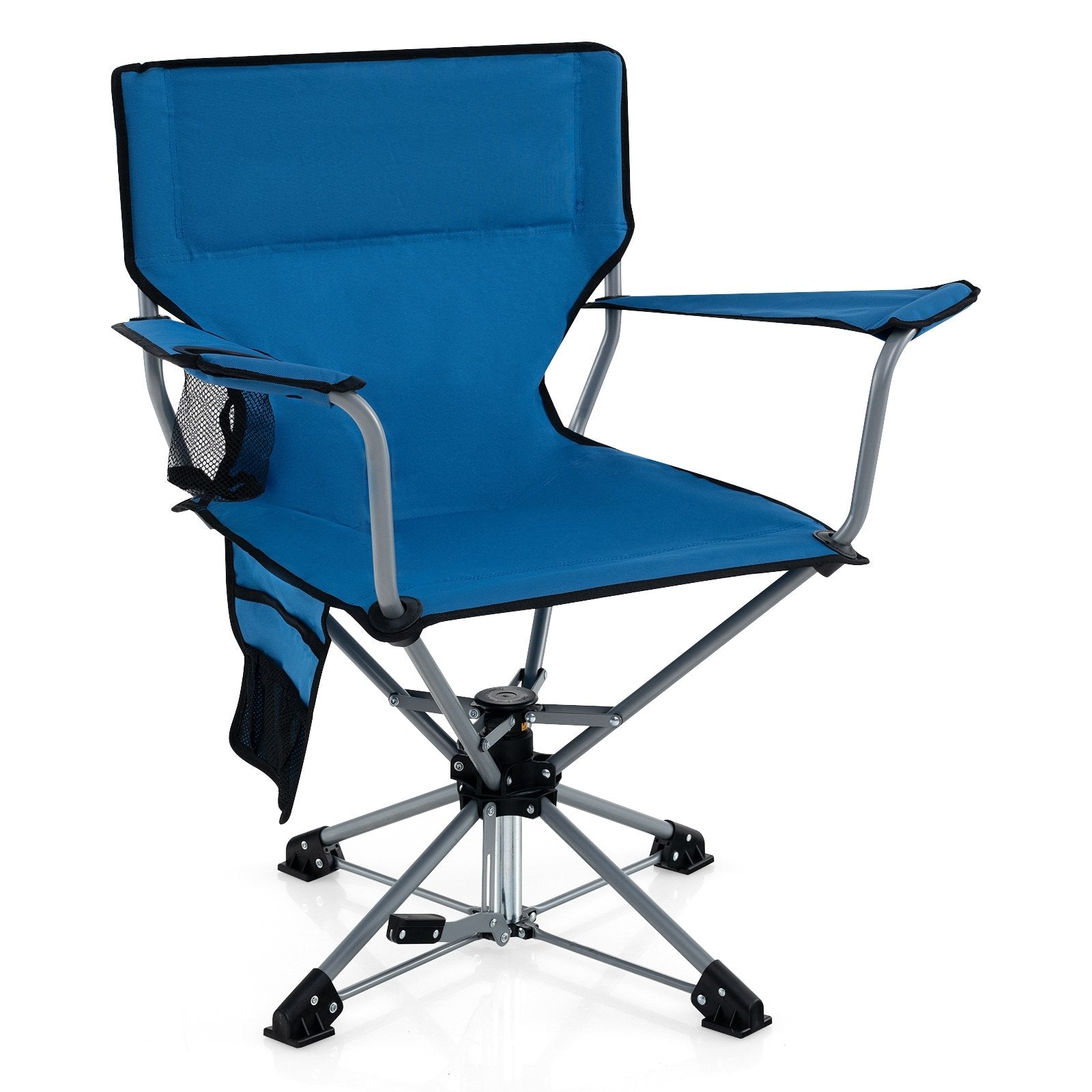 360° Swivel Hunting Chair Portable Foldable Hunting Chair with Mesh Cup Holder and Storage Pockets, Blue Camping Furniture Blue at Gallery Canada