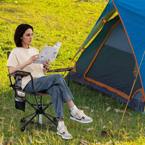 360° Swivel Hunting Chair Portable Foldable Hunting Chair with Mesh Cup Holder and Storage Pockets, Camouflage