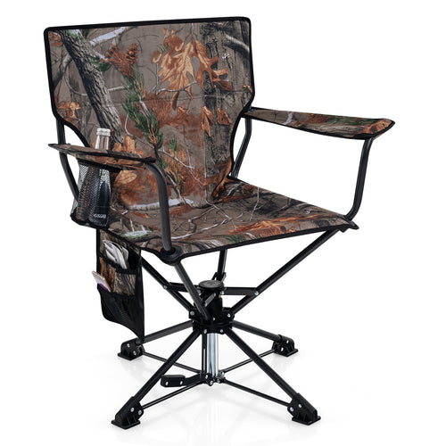 360° Swivel Hunting Chair Portable Foldable Hunting Chair with Mesh Cup Holder and Storage Pockets, Camouflage