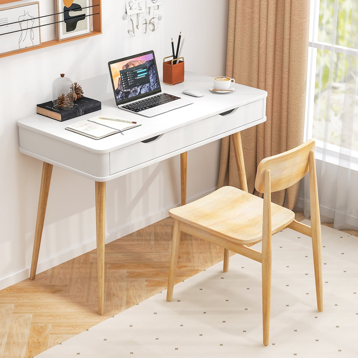 43.5 Inch Computer Desk with 2 Drawers for Small Spaces, White Computer Desks   at Gallery Canada