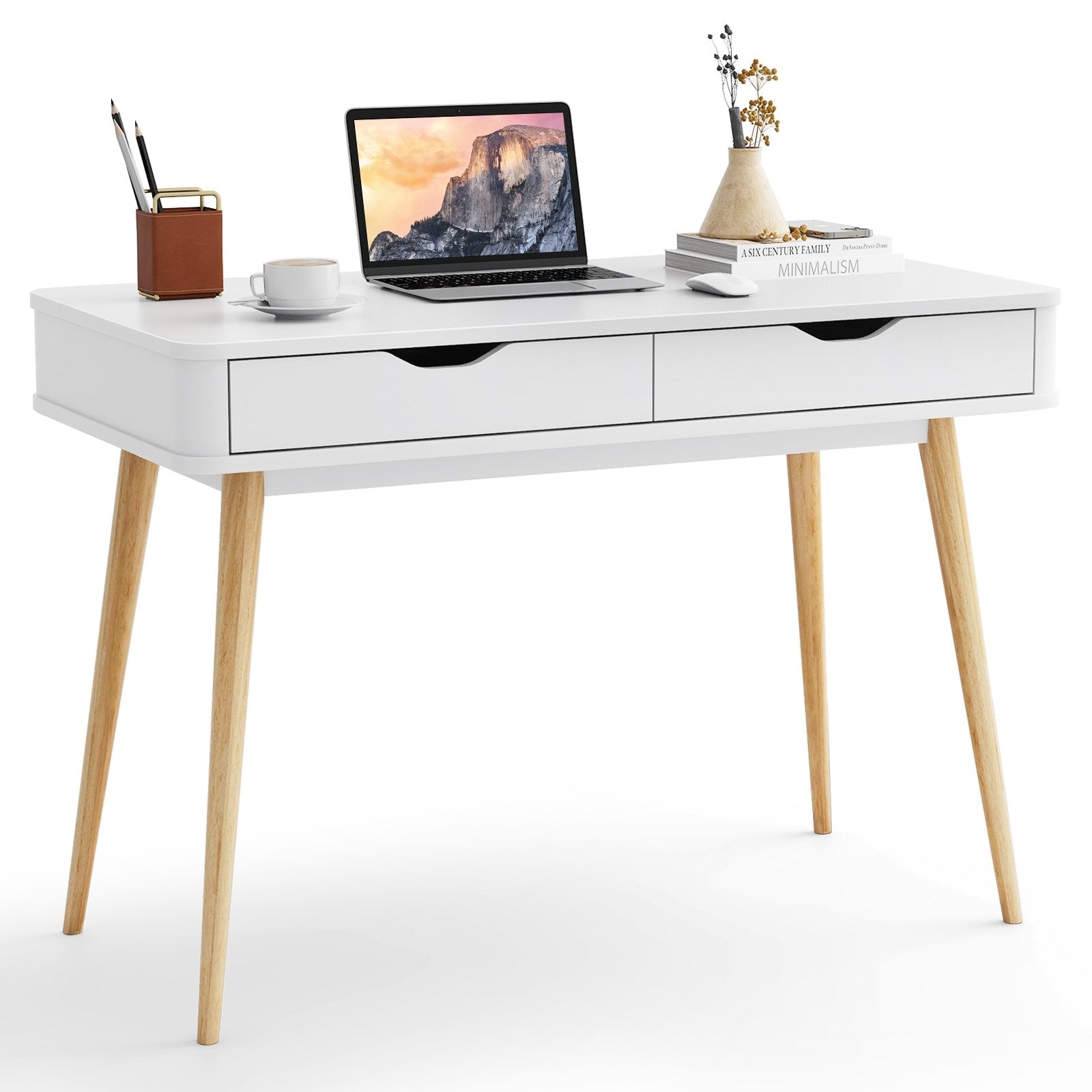 43.5 Inch Computer Desk with 2 Drawers for Small Spaces, White Computer Desks White  at Gallery Canada