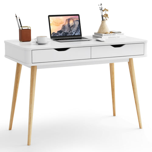 43.5 Inch Computer Desk with 2 Drawers for Small Spaces, White