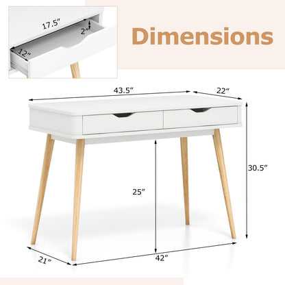 43.5 Inch Computer Desk with 2 Drawers for Small Spaces, White Computer Desks   at Gallery Canada