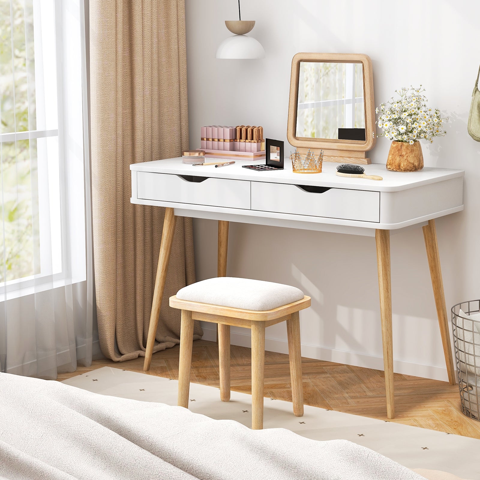 43.5 Inch Computer Desk with 2 Drawers for Small Spaces, White Computer Desks   at Gallery Canada