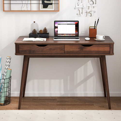 43.5 Inch Computer Desk with 2 Drawers for Small Spaces, Walnut