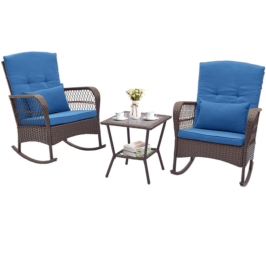 3 Pieces Rocking Bistro Set with 2-Tier Coffee Table, Navy Patio Conversation Sets Navy  at Gallery Canada