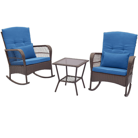 3 Pieces Rocking Bistro Set with 2-Tier Coffee Table, Navy Patio Conversation Sets Navy  at Gallery Canada