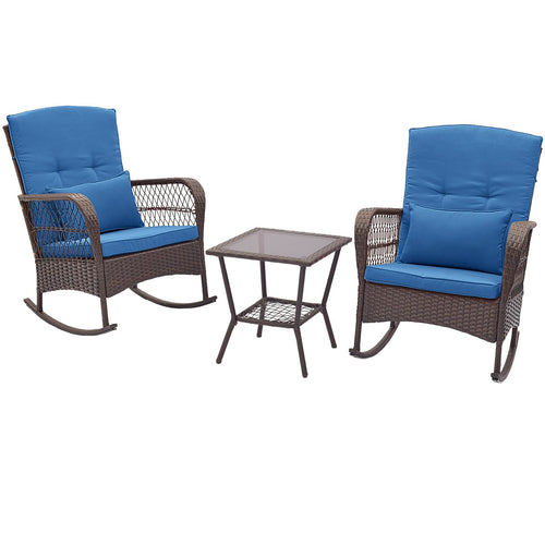 3 Pieces Rocking Bistro Set with 2-Tier Coffee Table, Navy