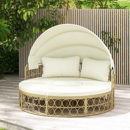 Outdoor Patio Round Daybed with Retractable Canopy and Soft Cushions, White Outdoor Sectionals   at Gallery Canada