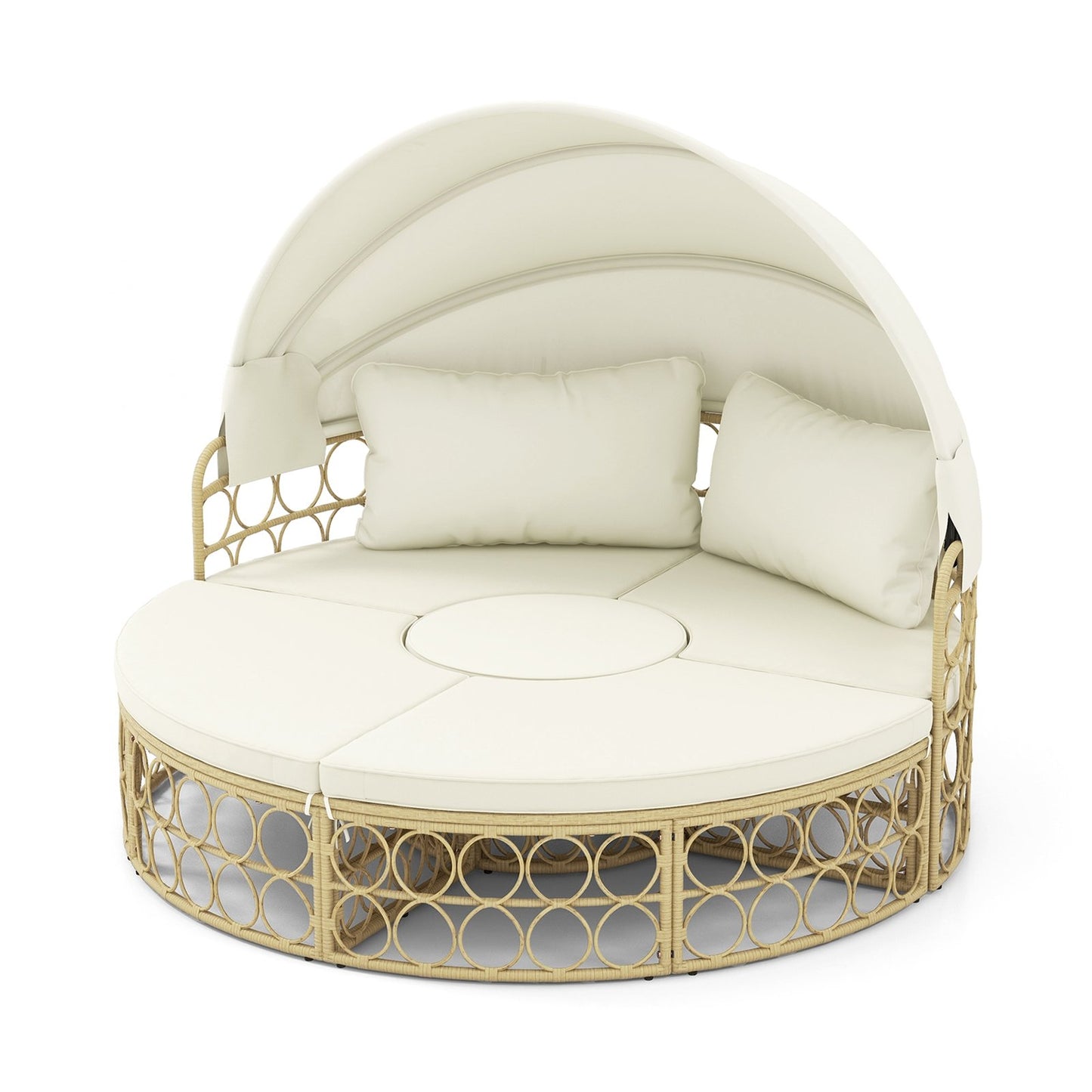 Outdoor Patio Round Daybed with Retractable Canopy and Soft Cushions, White Outdoor Sectionals White  at Gallery Canada