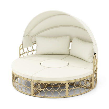 Outdoor Patio Round Daybed with Retractable Canopy and Soft Cushions, White Outdoor Sectionals White  at Gallery Canada