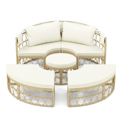 Outdoor Patio Round Daybed with Retractable Canopy and Soft Cushions, White Outdoor Sectionals   at Gallery Canada