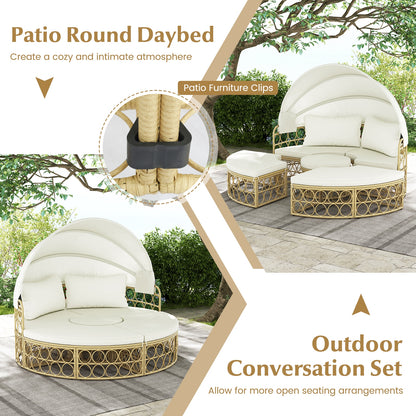 Outdoor Patio Round Daybed with Retractable Canopy and Soft Cushions, White Outdoor Sectionals   at Gallery Canada