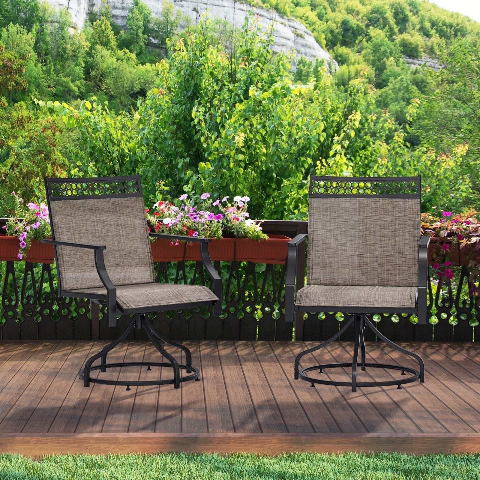 Patio Swivel Dining Chairs Set of 2 with Heavy-duty Metal Frame and Armrests, Brown Patio Dining Chairs   at Gallery Canada