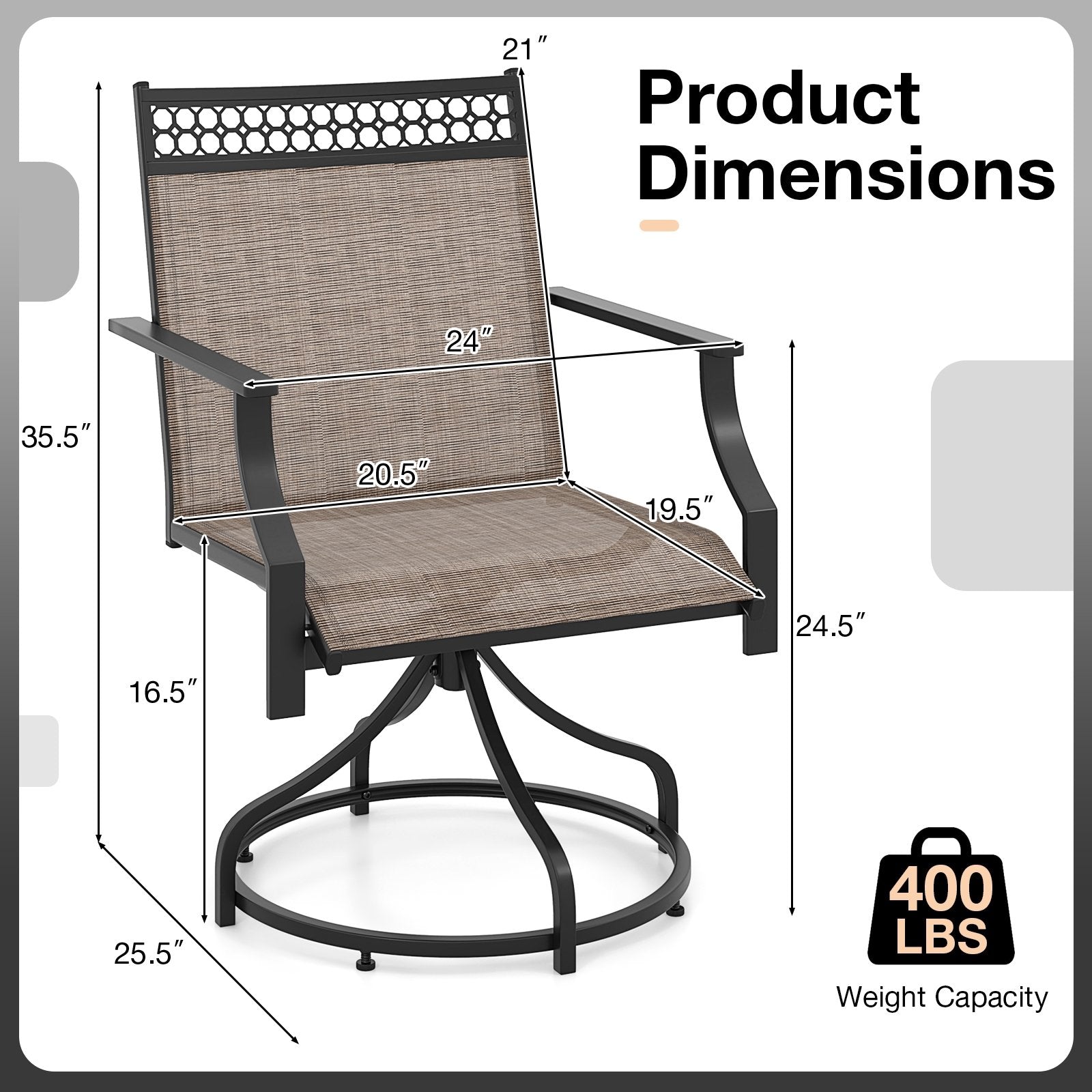 Patio Swivel Dining Chairs Set of 2 with Heavy-duty Metal Frame and Armrests, Brown Patio Dining Chairs   at Gallery Canada