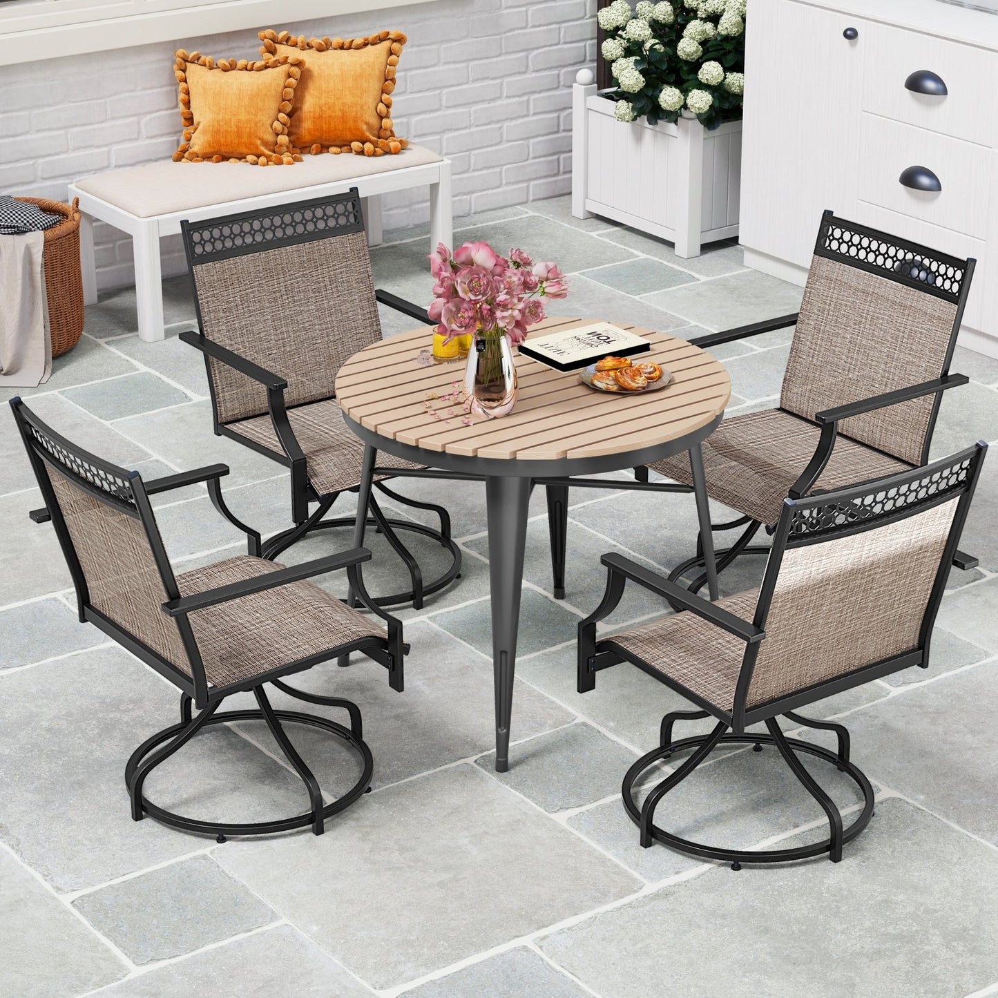 Patio Swivel Dining Chairs Set of 2 with Heavy-duty Metal Frame and Armrests, Brown Patio Dining Chairs   at Gallery Canada