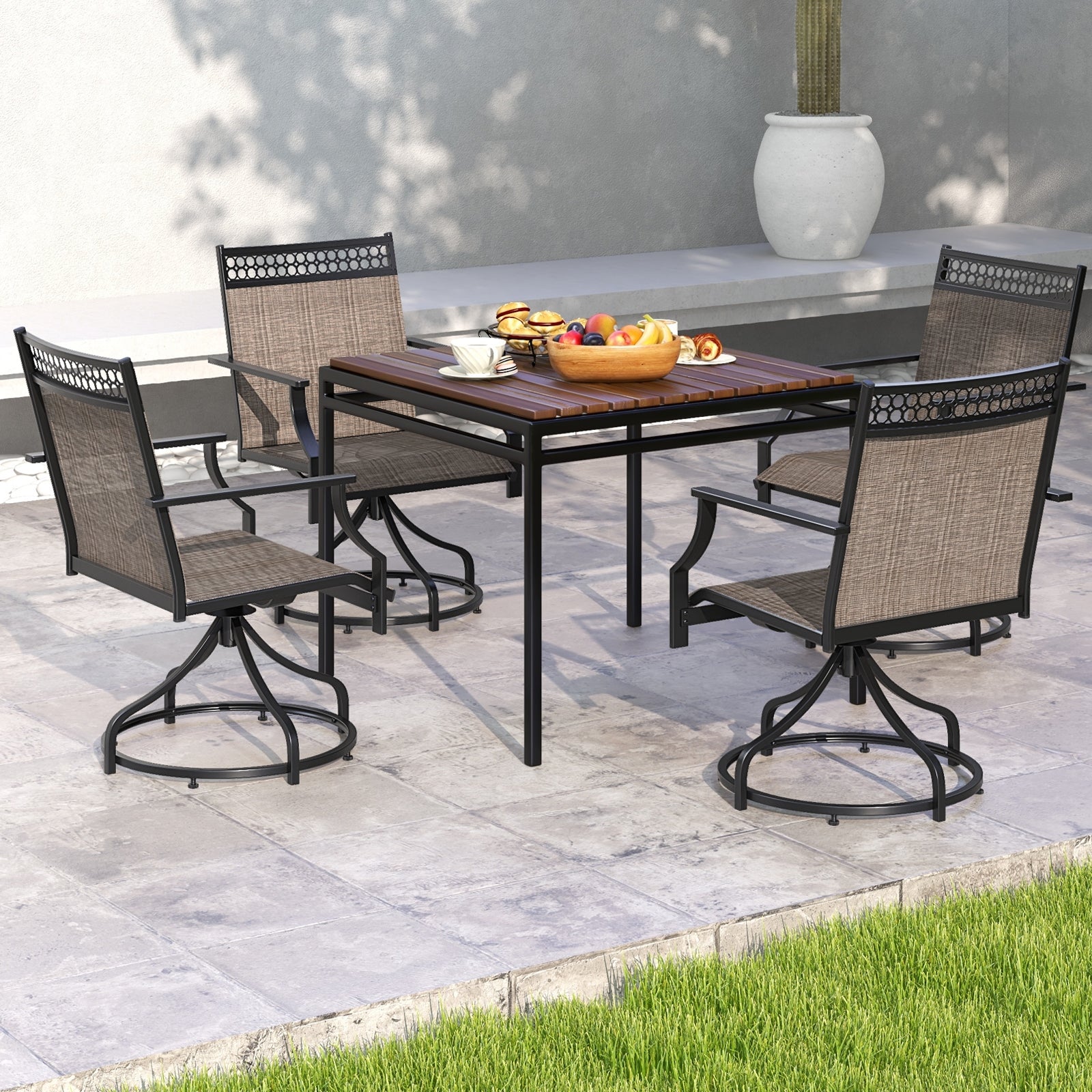 Patio Swivel Dining Chairs Set of 2 with Heavy-duty Metal Frame and Armrests, Brown Patio Dining Chairs   at Gallery Canada