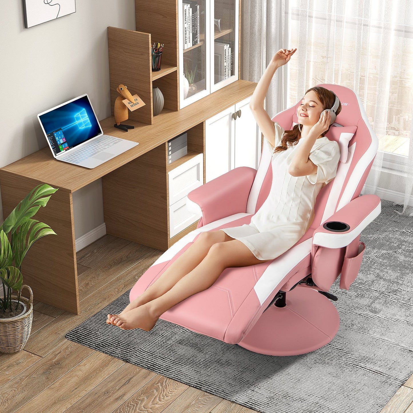 Massage Video Gaming Recliner Chair with Adjustable Height, Pink Gaming Chairs   at Gallery Canada