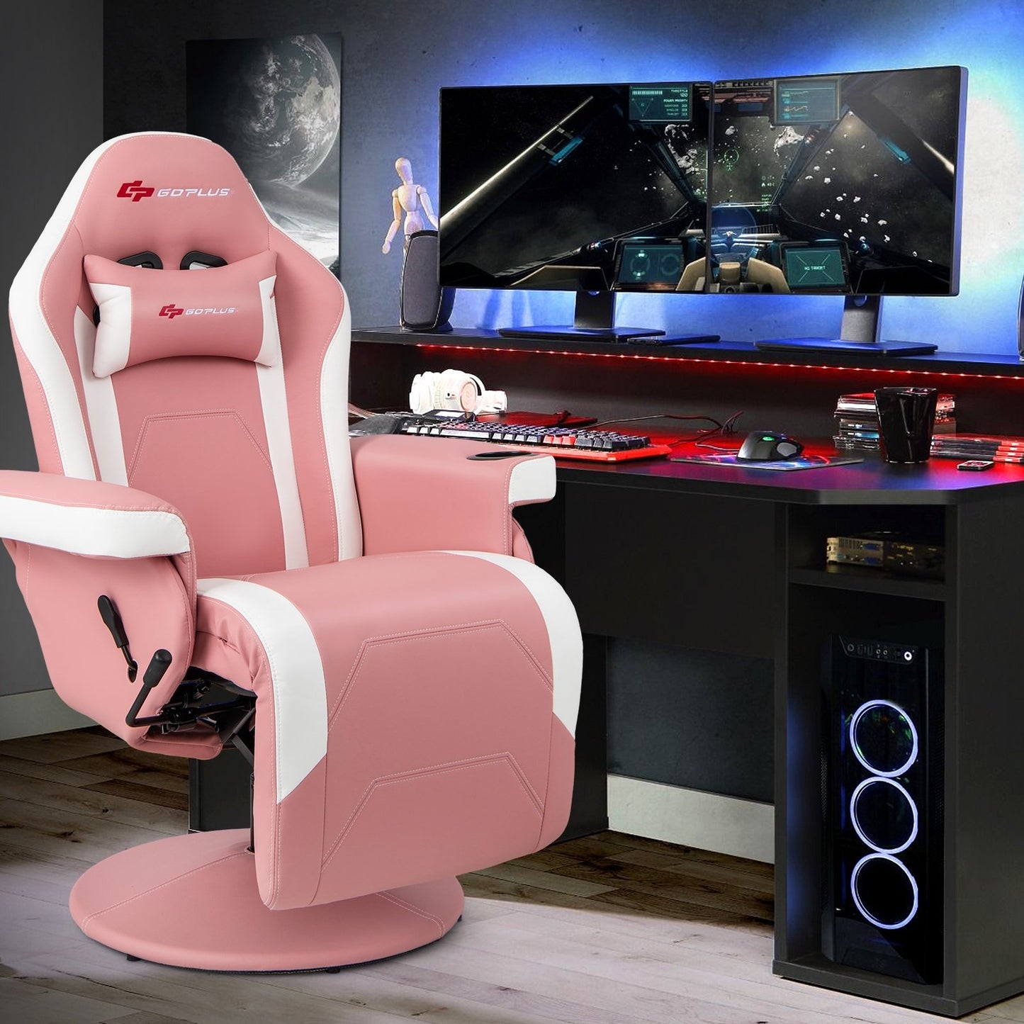 Massage Video Gaming Recliner Chair with Adjustable Height, Pink Gaming Chairs   at Gallery Canada