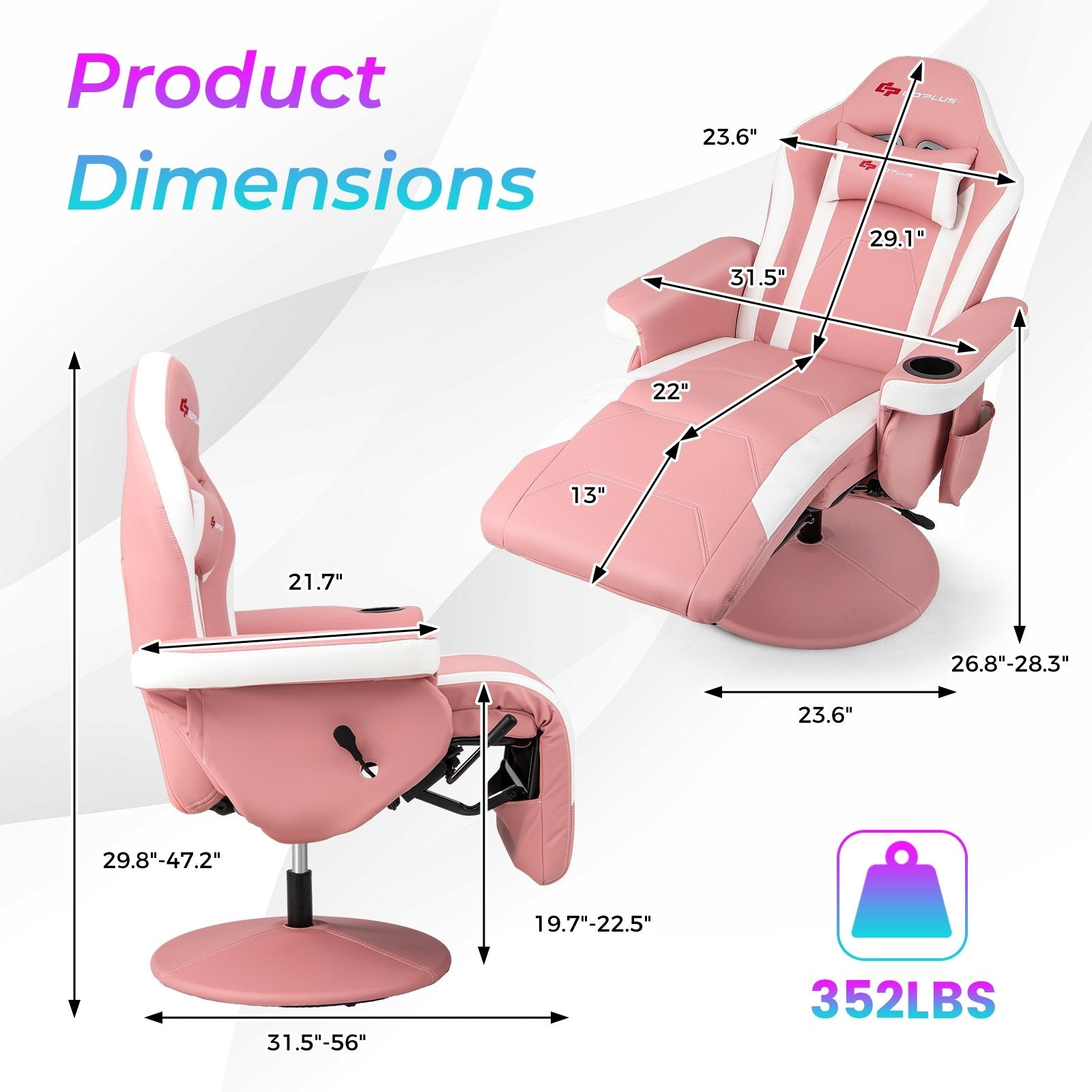 Massage Video Gaming Recliner Chair with Adjustable Height, Pink Gaming Chairs   at Gallery Canada