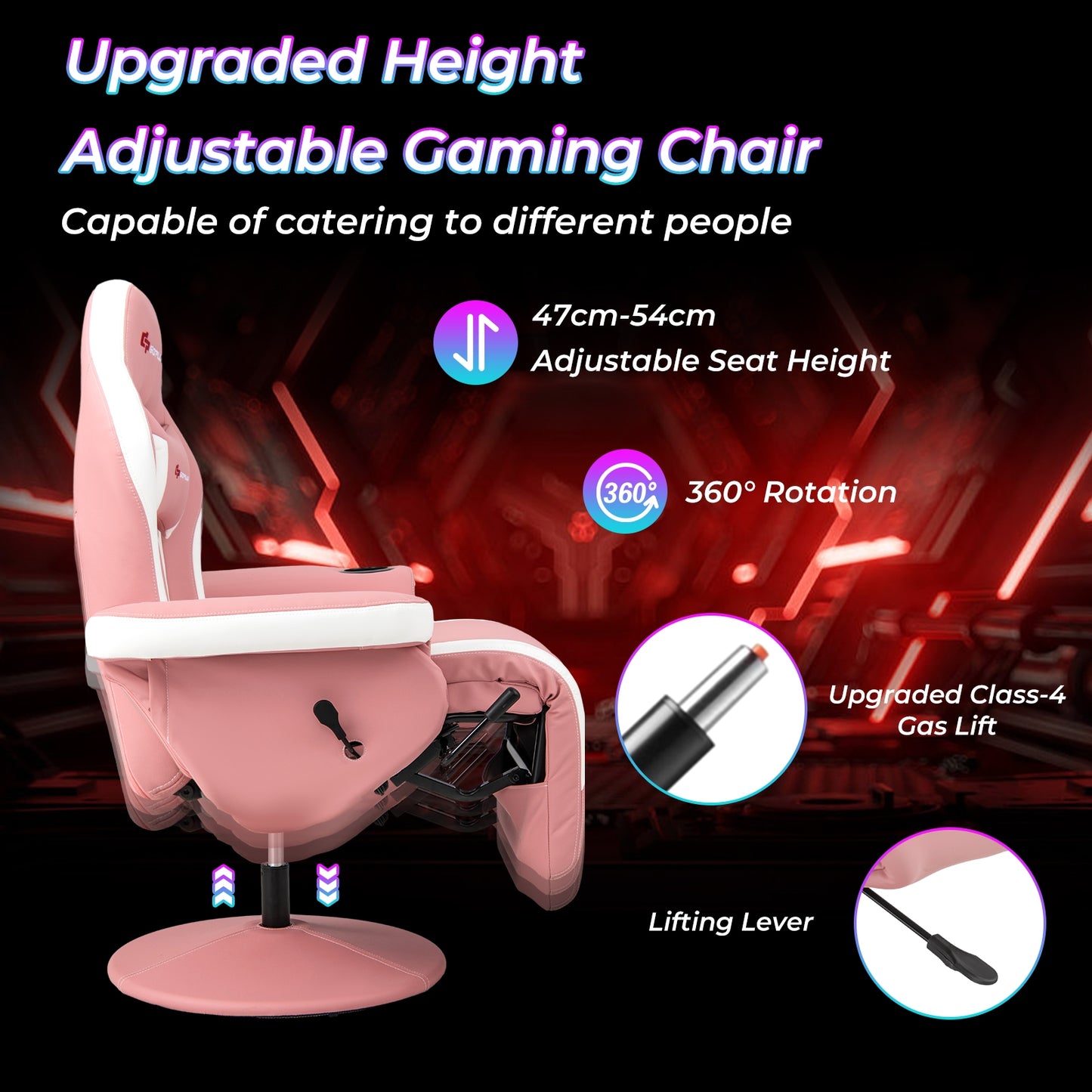 Massage Video Gaming Recliner Chair with Adjustable Height, Pink Gaming Chairs   at Gallery Canada