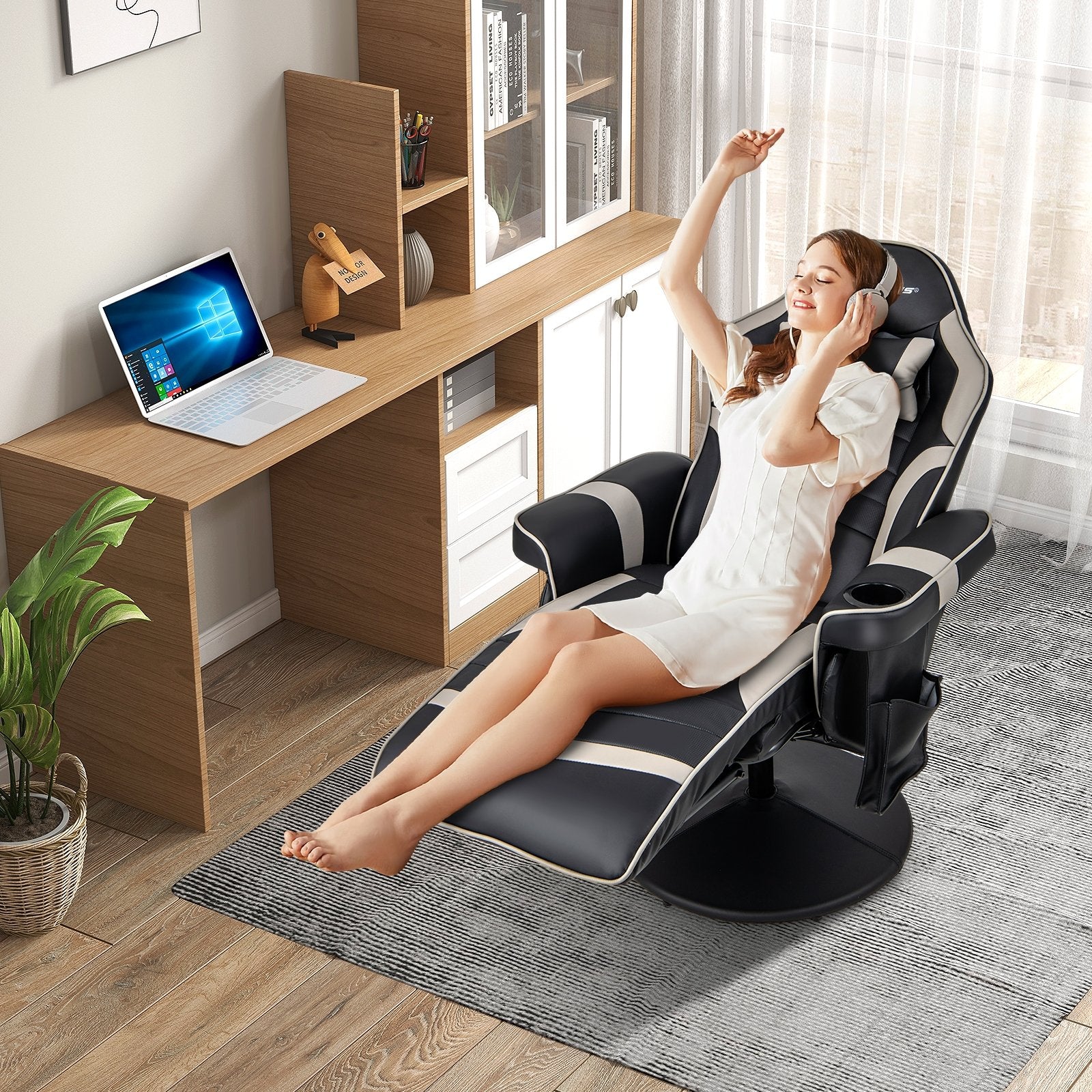 Massage Video Gaming Recliner Chair with Adjustable Height, Gray Gaming Chairs   at Gallery Canada