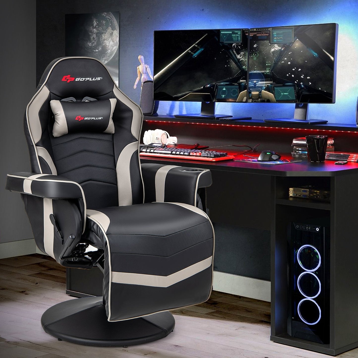 Massage Video Gaming Recliner Chair with Adjustable Height, Gray Gaming Chairs   at Gallery Canada