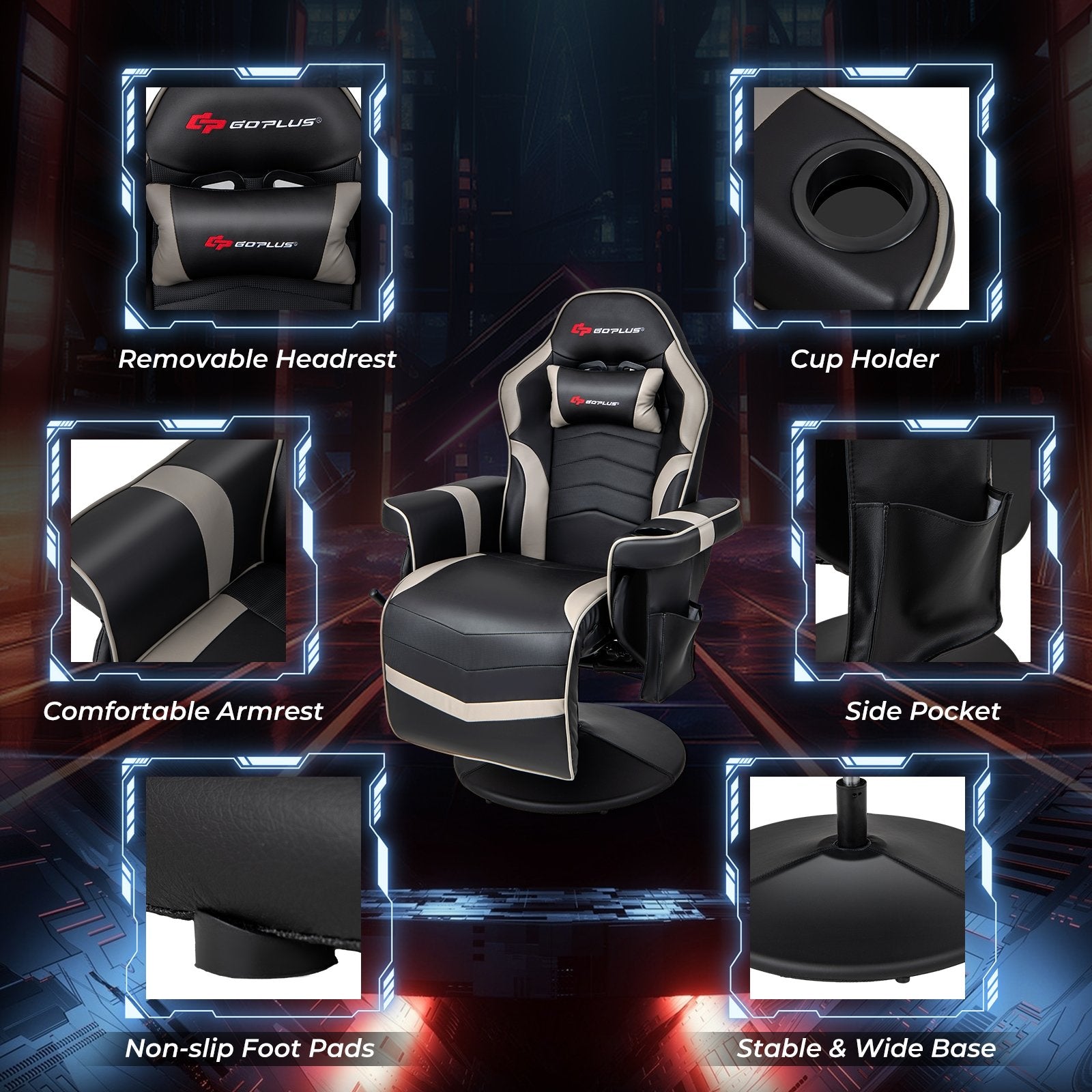 Massage Video Gaming Recliner Chair with Adjustable Height, Gray Gaming Chairs   at Gallery Canada