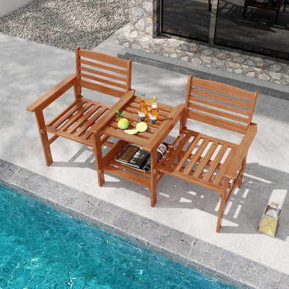 Outdoor Patio Wood 2-Seat Conversation Set with Coffee Table and Umbrella Hole, Natural Patio Conversation Sets   at Gallery Canada