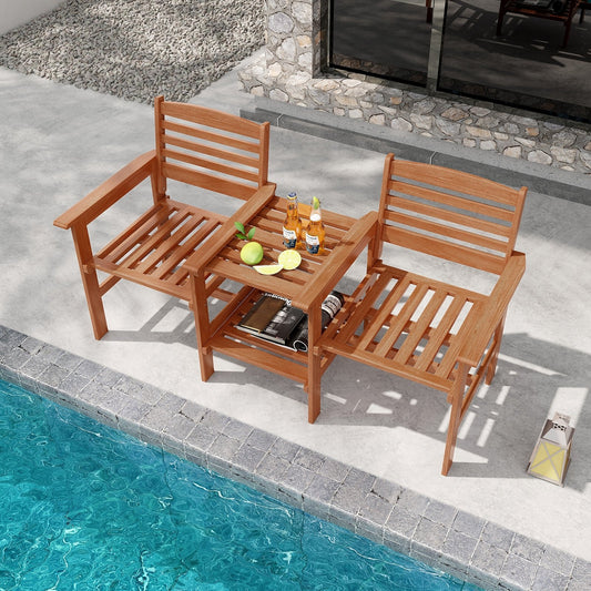 Outdoor Patio Wood 2-Seat Conversation Set with Coffee Table and Umbrella Hole, Natural Patio Conversation Sets Natural  at Gallery Canada