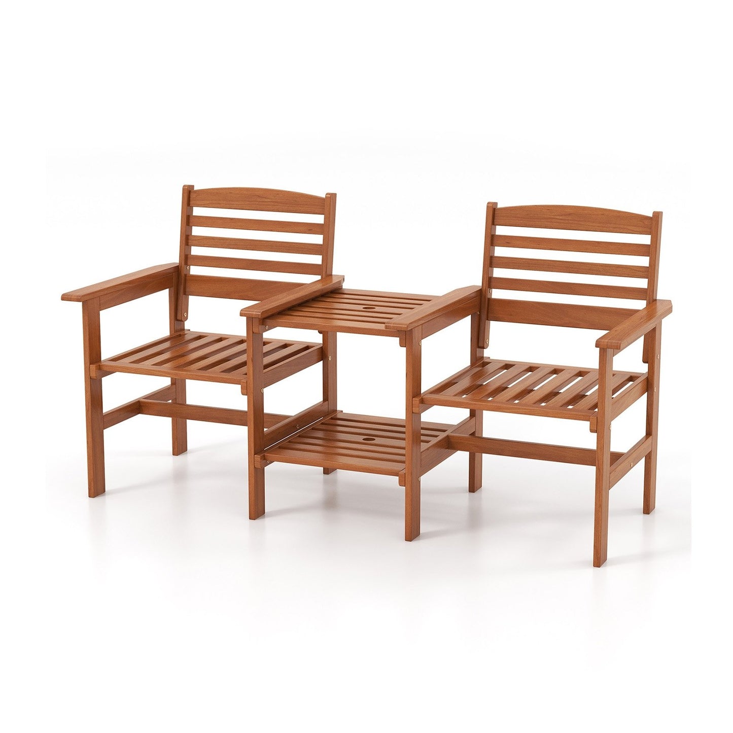 Outdoor Patio Wood 2-Seat Conversation Set with Coffee Table and Umbrella Hole, Natural Patio Conversation Sets Natural  at Gallery Canada