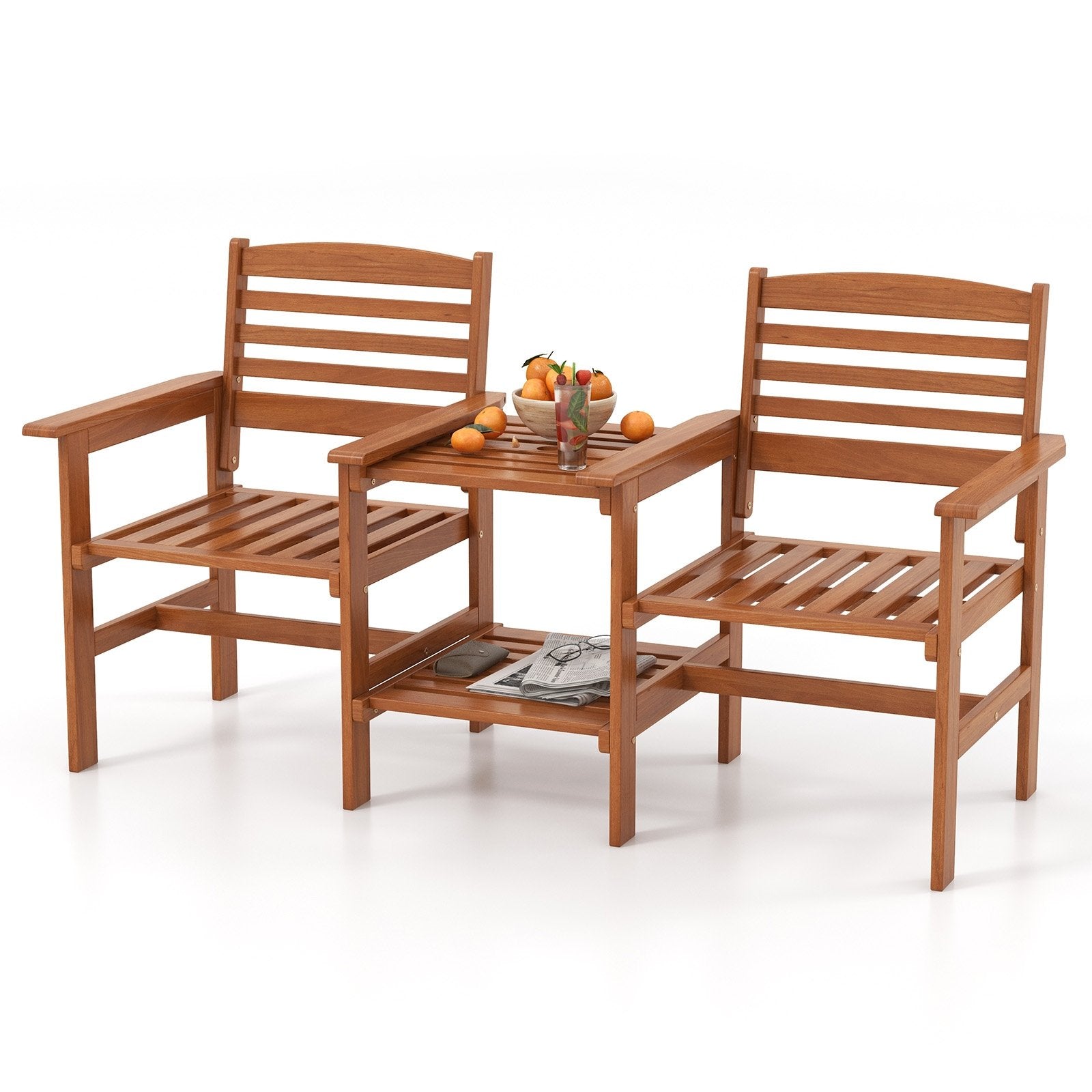 Outdoor Patio Wood 2-Seat Conversation Set with Coffee Table and Umbrella Hole, Natural Patio Conversation Sets   at Gallery Canada