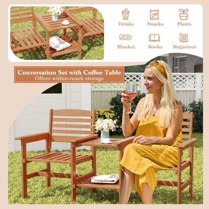 Outdoor Patio Wood 2-Seat Conversation Set with Coffee Table and Umbrella Hole, Natural Patio Conversation Sets   at Gallery Canada