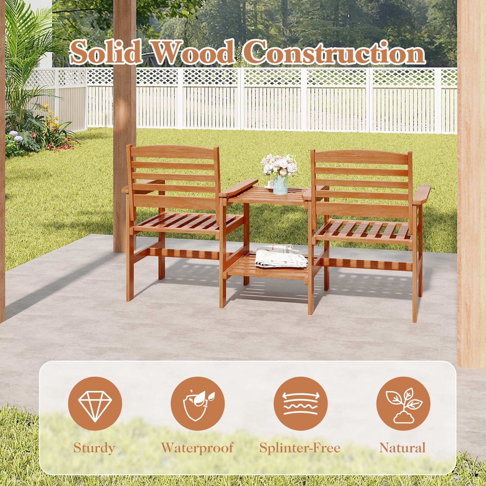 Outdoor Patio Wood 2-Seat Conversation Set with Coffee Table and Umbrella Hole, Natural Patio Conversation Sets   at Gallery Canada