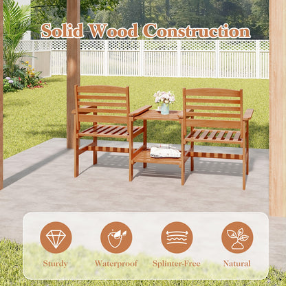 Outdoor Patio Wood 2-Seat Conversation Set with Coffee Table and Umbrella Hole, Natural Patio Conversation Sets   at Gallery Canada