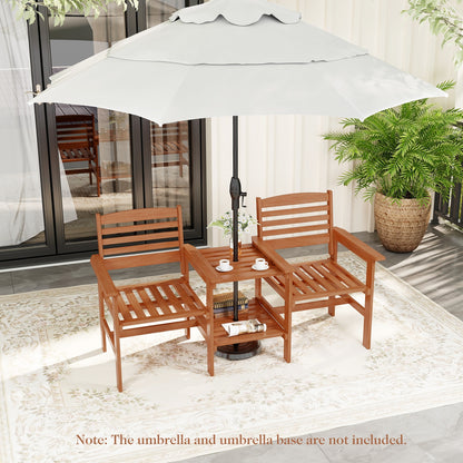 Outdoor Patio Wood 2-Seat Conversation Set with Coffee Table and Umbrella Hole, Natural Patio Conversation Sets   at Gallery Canada