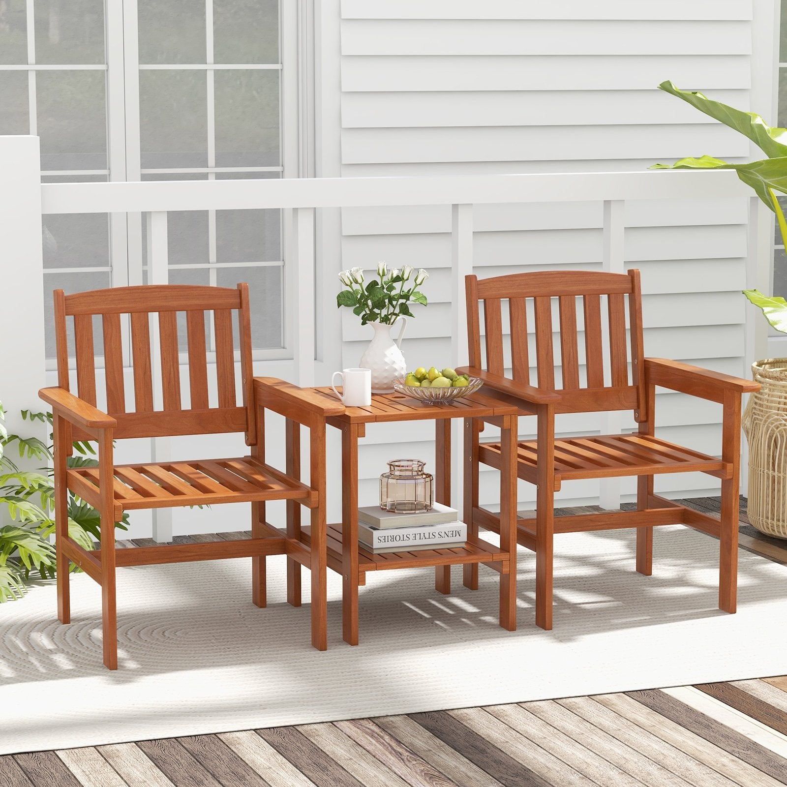 3 Piece Patio Bistro Table and Chairs Set with Umbrella Hole, Natural Patio Conversation Sets   at Gallery Canada